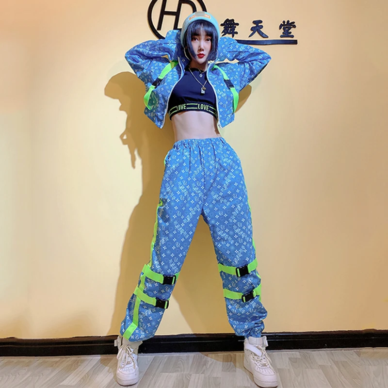 

Hip Hop Clothes Street Dance Costume Women Jazz Blue Crop Tops Pants Hiphop Performance Outfit DJ Gogo Dancer Stage Wear Rave