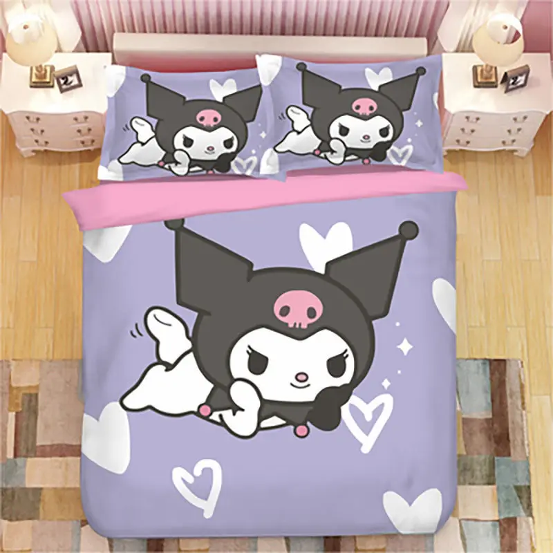 Комплект постельного белья Sanrio Kuromi мультяшный с пододеяльником и наволочкой для