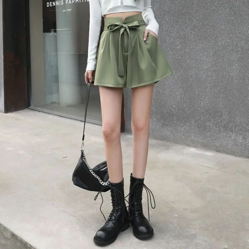 Spring Summer Casual Vintage All-match Chiffon Fashion Shorts for Women 2023 Bow Lacing Wide Leg High Casual Pants Streetwear