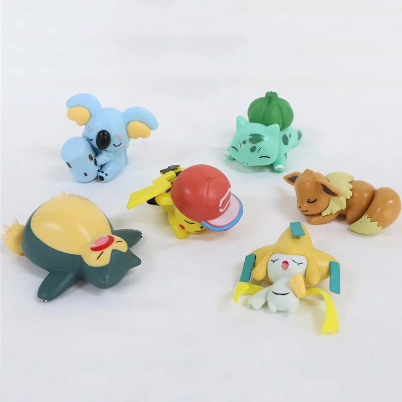

6 Style Sleep Pokemon Action Figures Pocket Cute Snorlax Model Kawaii Kid Children Genuine Pikachu Children Toys New Year Gift