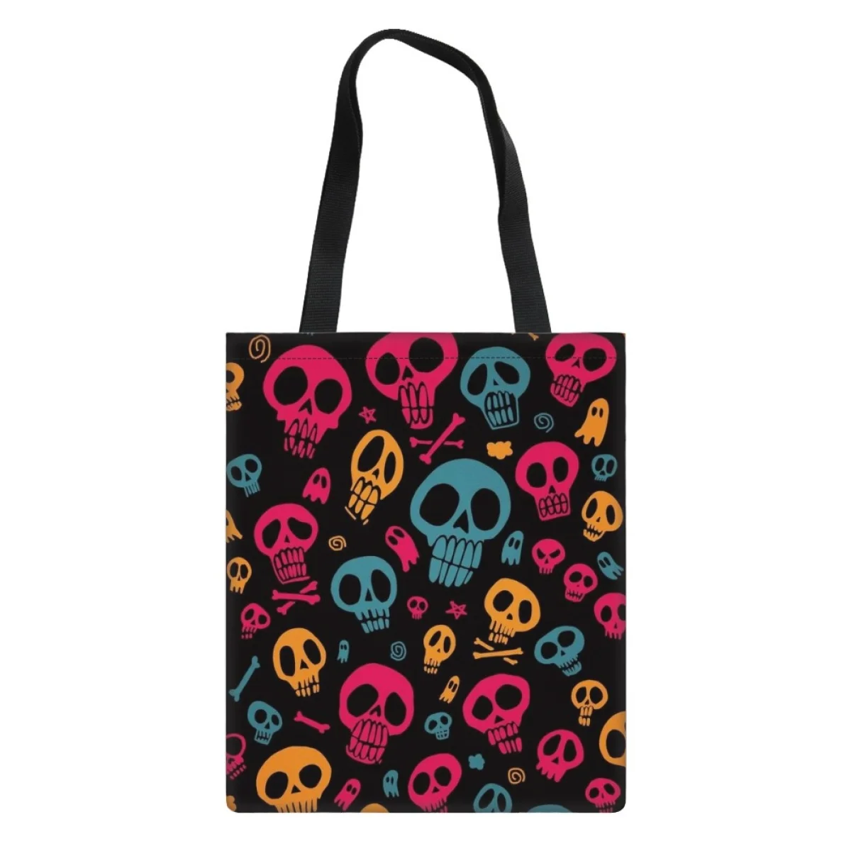 

Coloranimal Colorful Skull Peony Flowers Ladies Personality Leopard Shopping Bag Daily Linen Canvas Bag Student Large Handbags