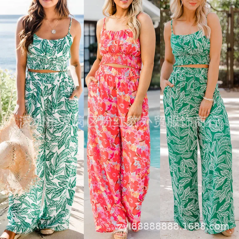

Summer Sexy Bodycon Sleeveless High Jumpsuit 2023 Women High Waist Print Elegance Wide Leg Trousers Lady Office Matching Sets