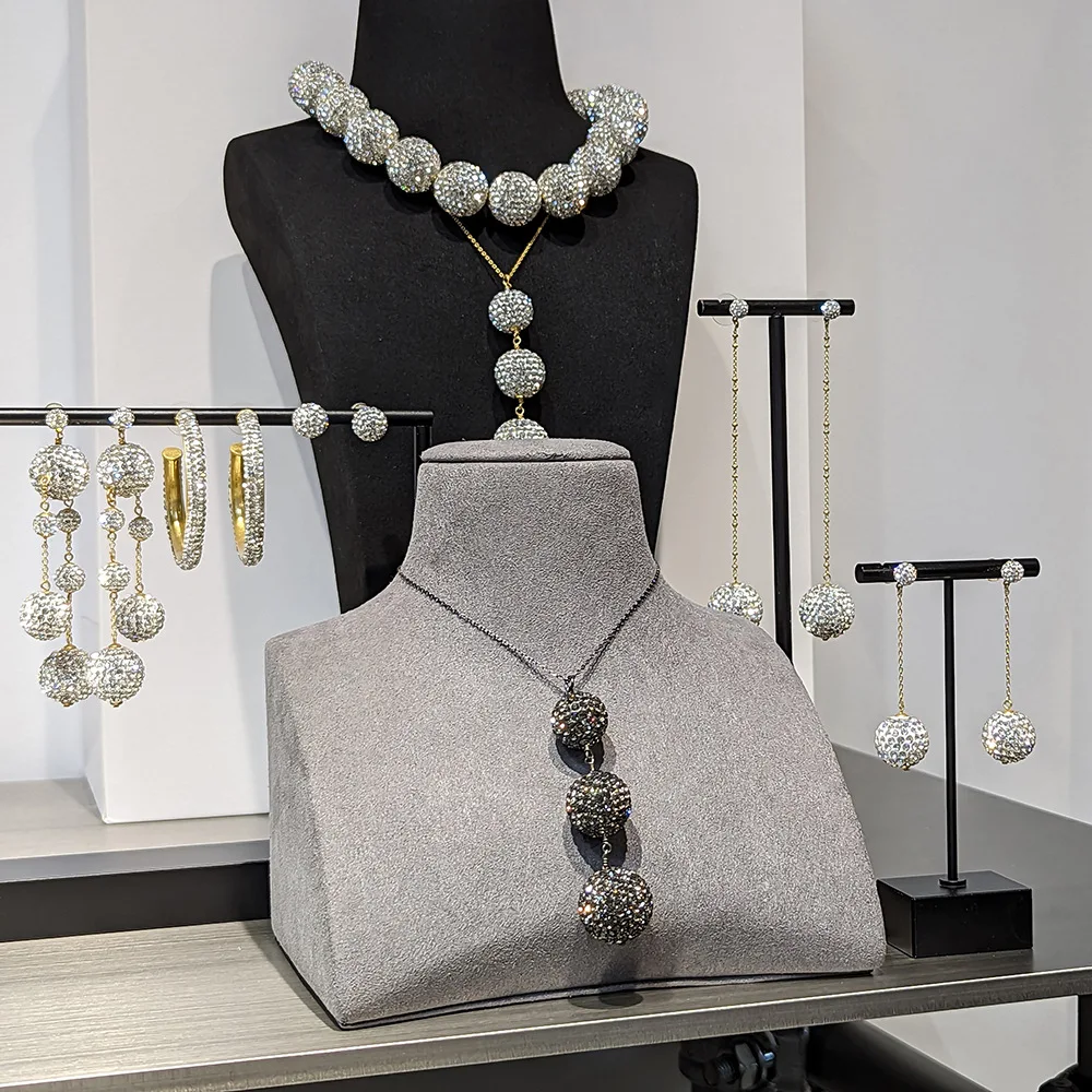

European and American Circle Ball Ball Full of Zircon Necklace Earrings