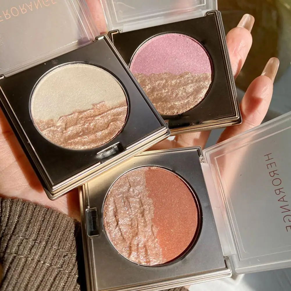 Двухцветный 3D рельефный хайлайтер пудра палитра косметика блестящая