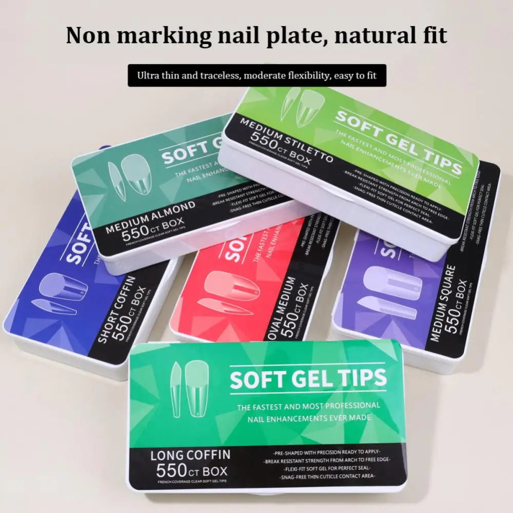

550/100pc Nail Tips No Mark Frosted Square Oval Almond Fake Nails American Capsule Gel X Coffin Fake Manicure Tip Extension Tool