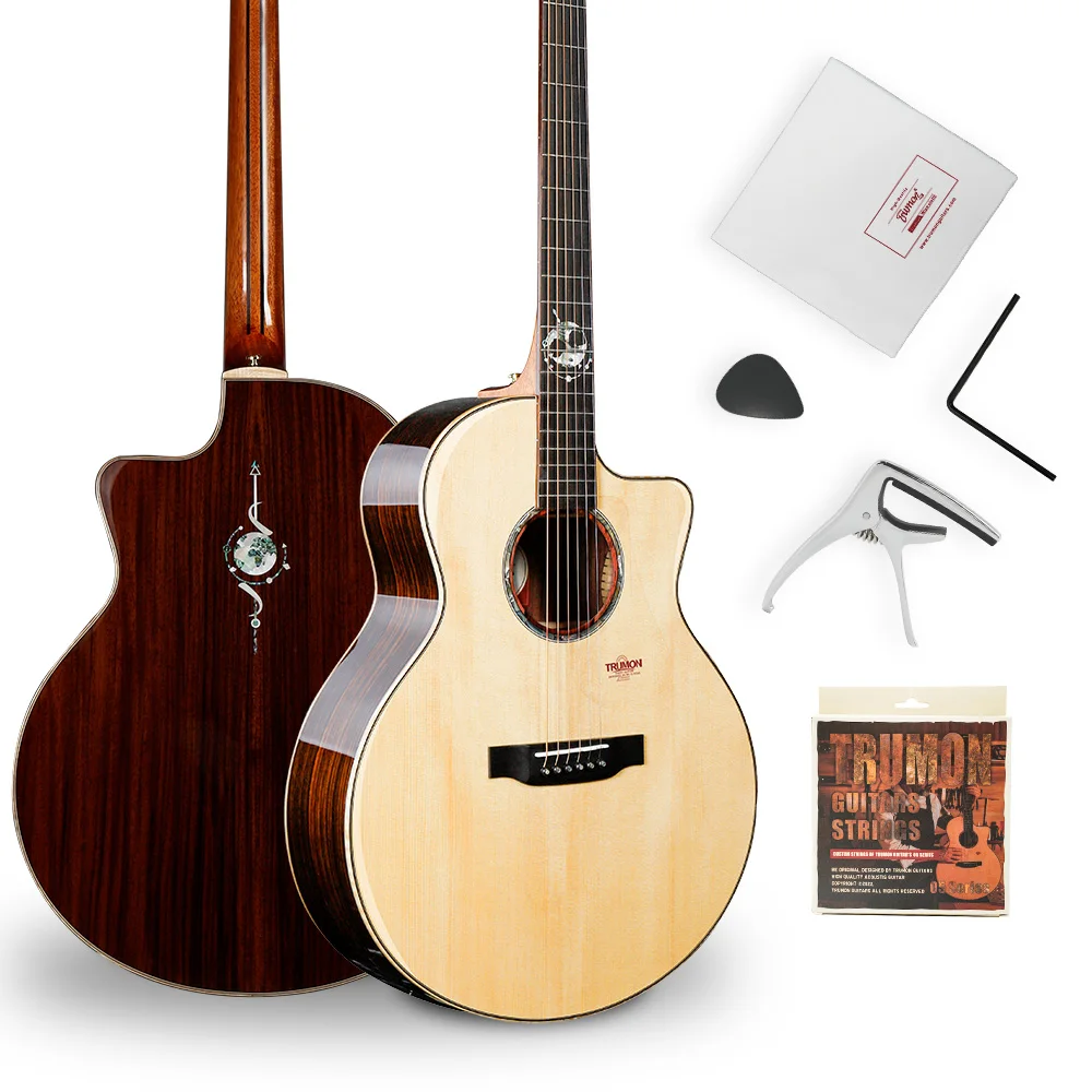 

Trumon Dreadnought Cutaway Acoustic Guitar Solid Spruce Top Dreadnought Adult Beginner Full Size 41" with Guitarra Bundle Kit