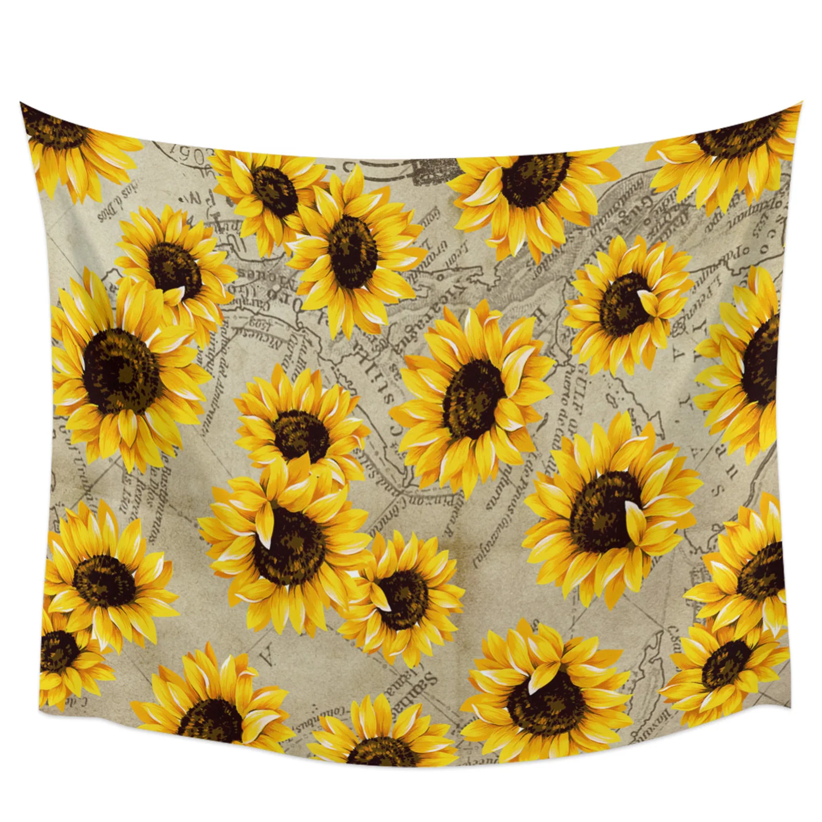 

Подсолнухи, винтажная карта, Печатный Большой гобелен, хиппи, Настенная подвеска, искусство комнаты, Декор, эстетические коврики, простыня, ...