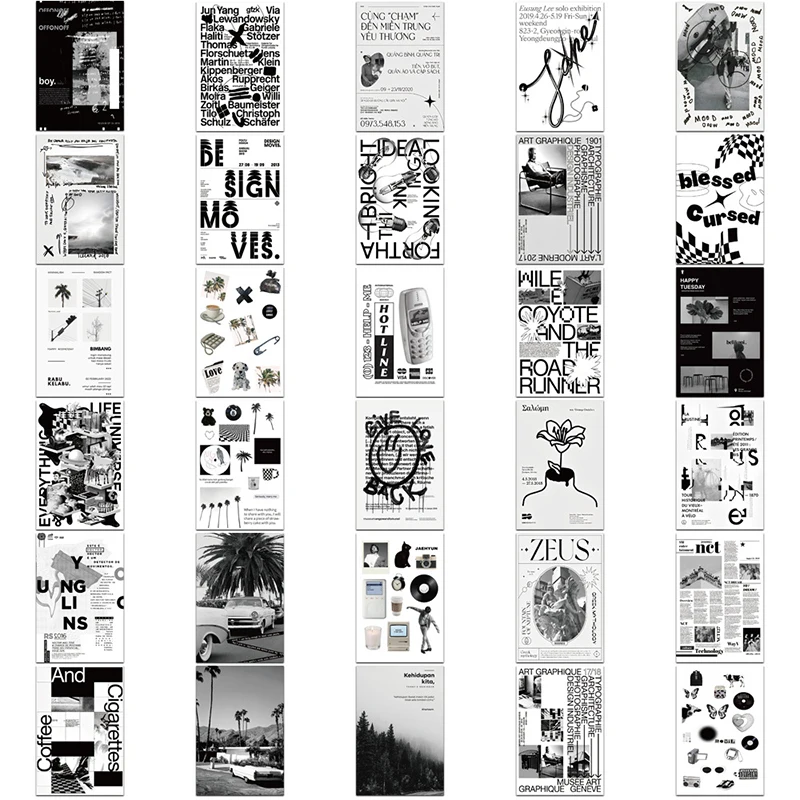 

60 PCS Metallic Black and White Stickers Graffiti Funny Cool Waterproof Stickers Decal for Laptop Luggage Skateboard Guitar