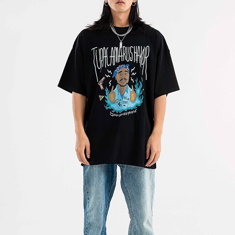 

Hip Hop Streetwear Men T Shirts Harajuku Oversized T-shirt Cotton Rocker Print Tops Tee Men Streetwear Summer Fashion Clothes