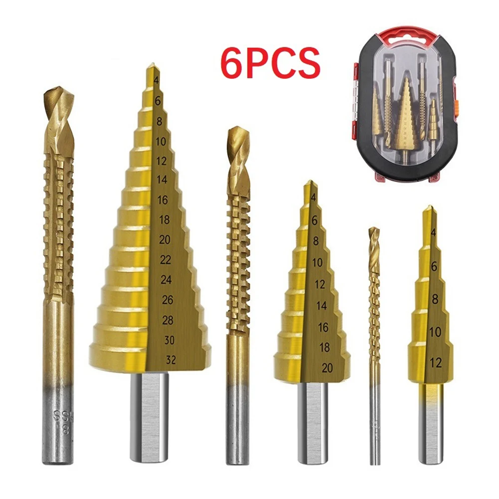 

6PCS Step Drill Bit Sharpener For Metal Drill Bits Stage Multifunction Woodworking Tools Stepped Punch Drill Conical Power Tool