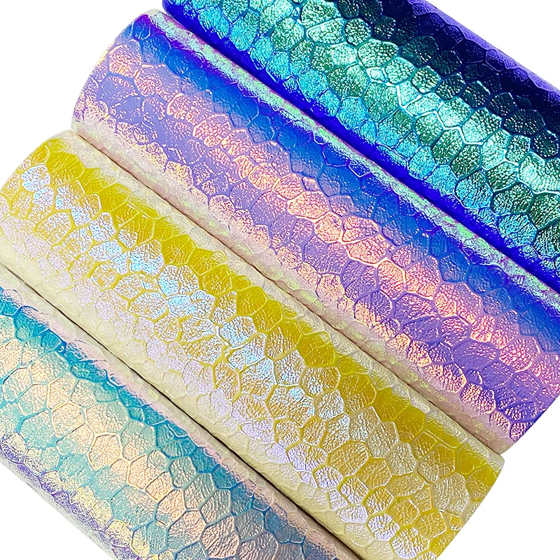 

46x135cm Honeycomb Texture Pattern PU Holographic Metallic Dichroic Faux Leather Fabric Sheet Material For Bag/Handbag/Craft