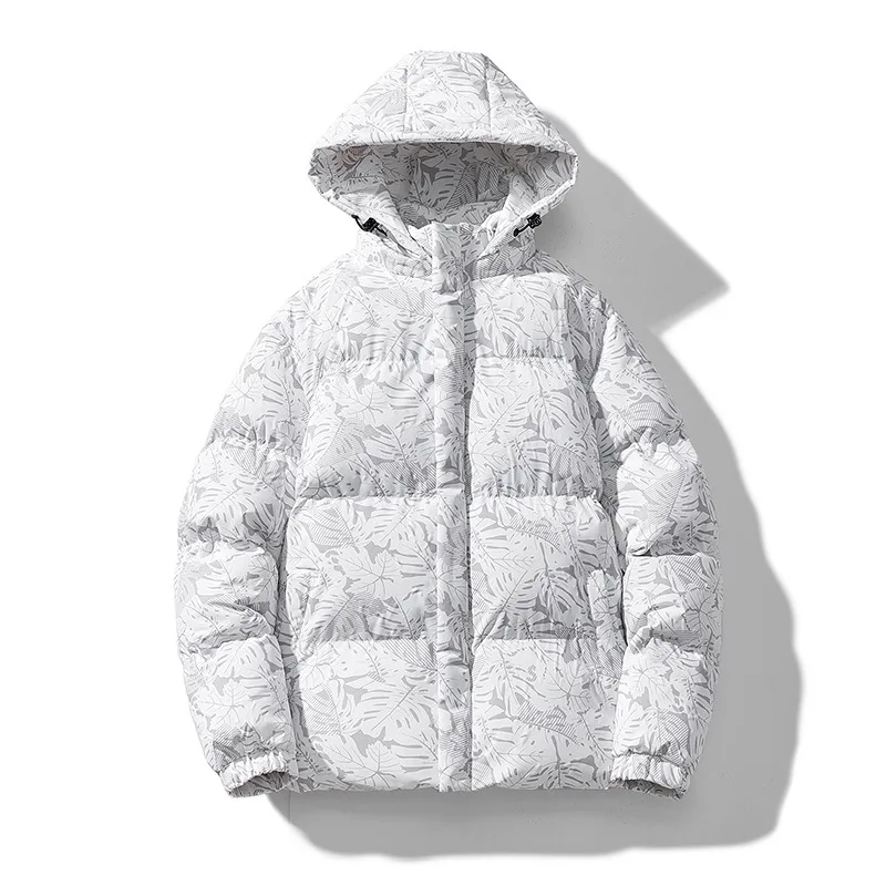 2022 Waterproof and Windproof Couple Hooded Jackets Mens Fashion Maple Leaf Print Thickened Warm Winter Jacket Men Clothing