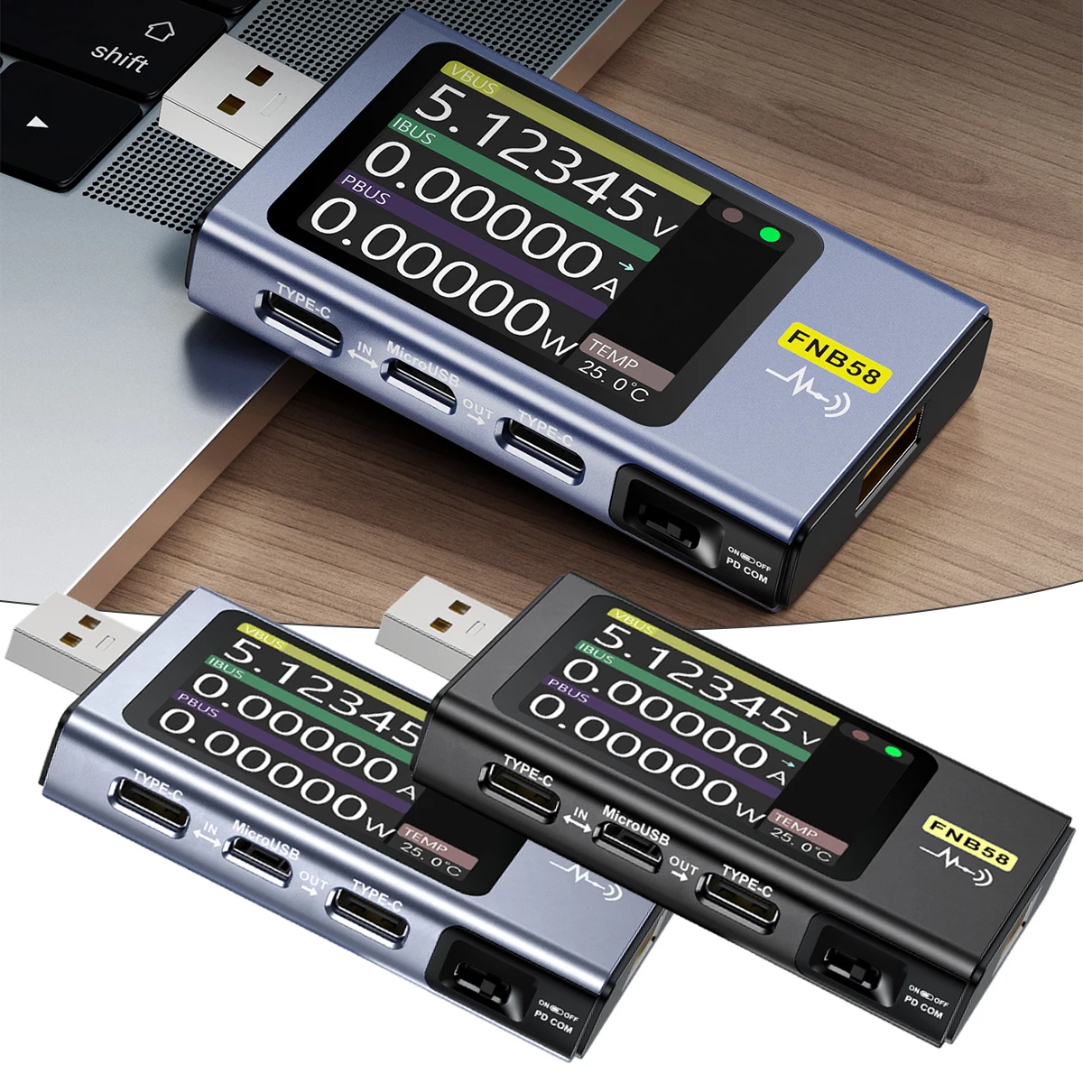 

USB Power Meter USB Tester Voltmeter Ammeter Multifunctional Portable Voltage Tester Multimeter Durable Type-C USB-A Micro-USB