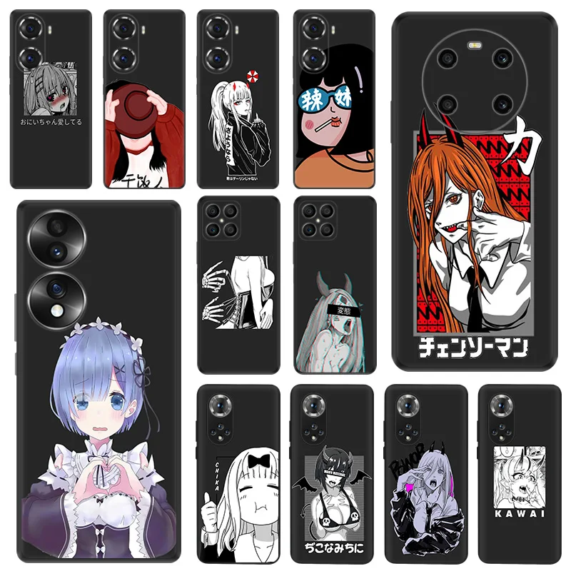 Черные матовые чехлы для телефонов Honor X8b X8 X7 X6a X9 b 90 70 Magic5 Japanese Lewd Shyness Anime Girl Huawei P40