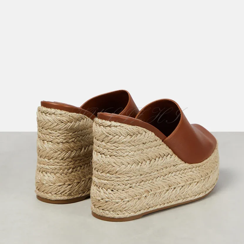 Brown Soft Leather Peep Toe Wedge Sandals Women Espadarille High Platform Black Heels Slingback Casual Outdoor Slippers New Shoe