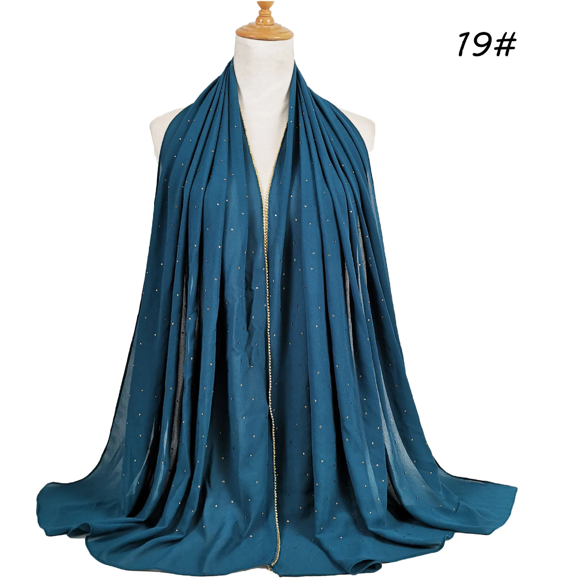 Rhinestone Hijab Chiffon Solid Color Long Scarf Sequins Shawl and Wrap for Women Muslim Hijabs Scarves Plain Shimmer Headscarf
