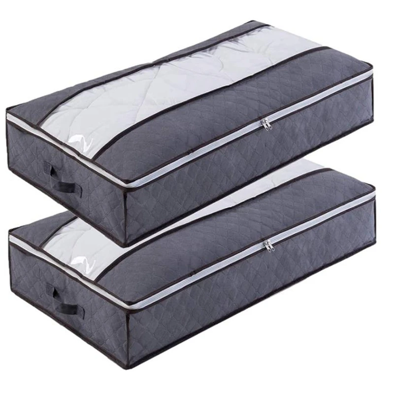 

2 Pcs Large Under Bed Storage Bag,Foldable Storage With Clear Window For Duvets Clothes Bedding Blankets Pillows,Etc
