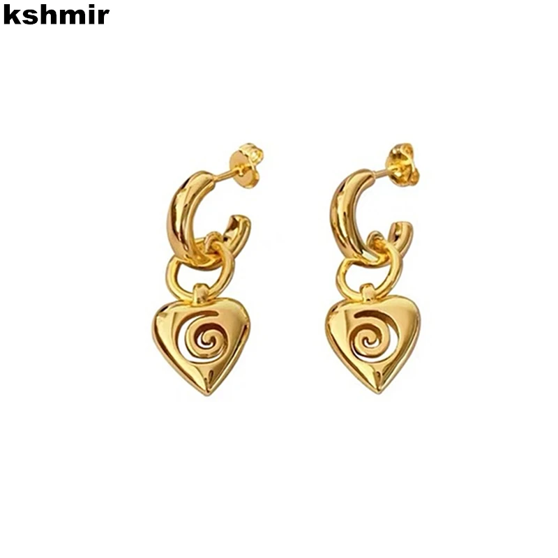 

Retro golden heart-shaped vortex earrings female European and American temperament high sense of INS design new earrings
