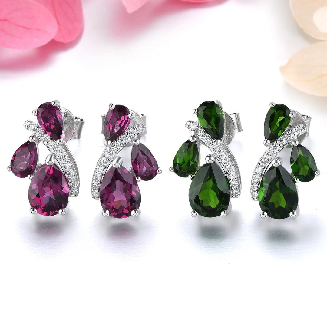 Серьги HT24 женские из серебра 925 пробы с натуральными красными гранатами