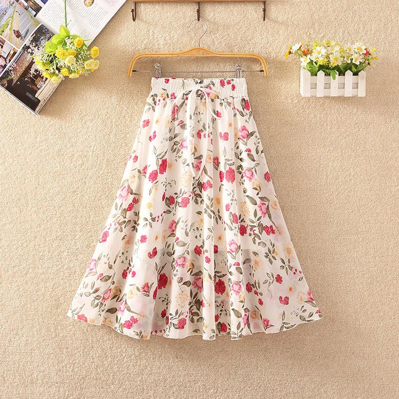 

Small Floral Skirt Women's High Waist Medium Length 2022 Summer New Slim And Versatile Printed Chiffon Skirt