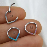 g23 titanium piercing nose rings 16g hoop opal heart septum helix conch tragus cartilage hinged segment earrings body jewelry