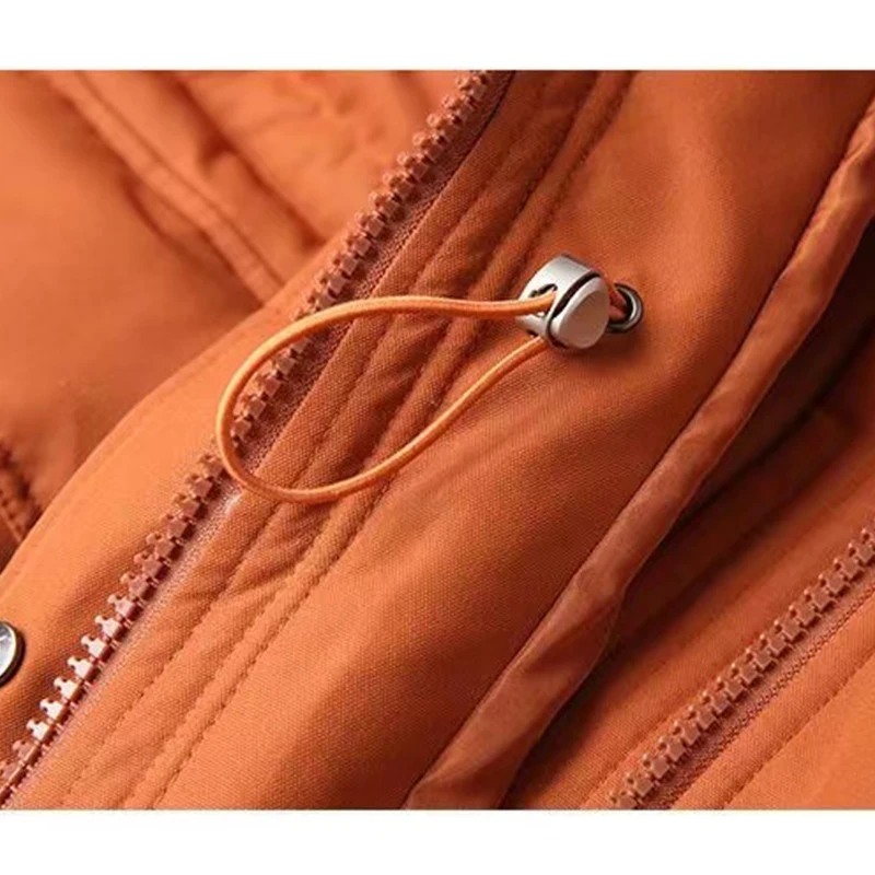 Winter New Big Fur Collar Down Jacket Middle Long Large Pocket Hooded Cotton Padded Jacket