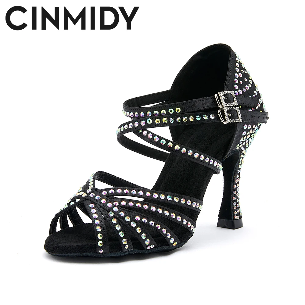 Женские атласные туфли для латиноамериканских танцев CINMIDY танцевальные на