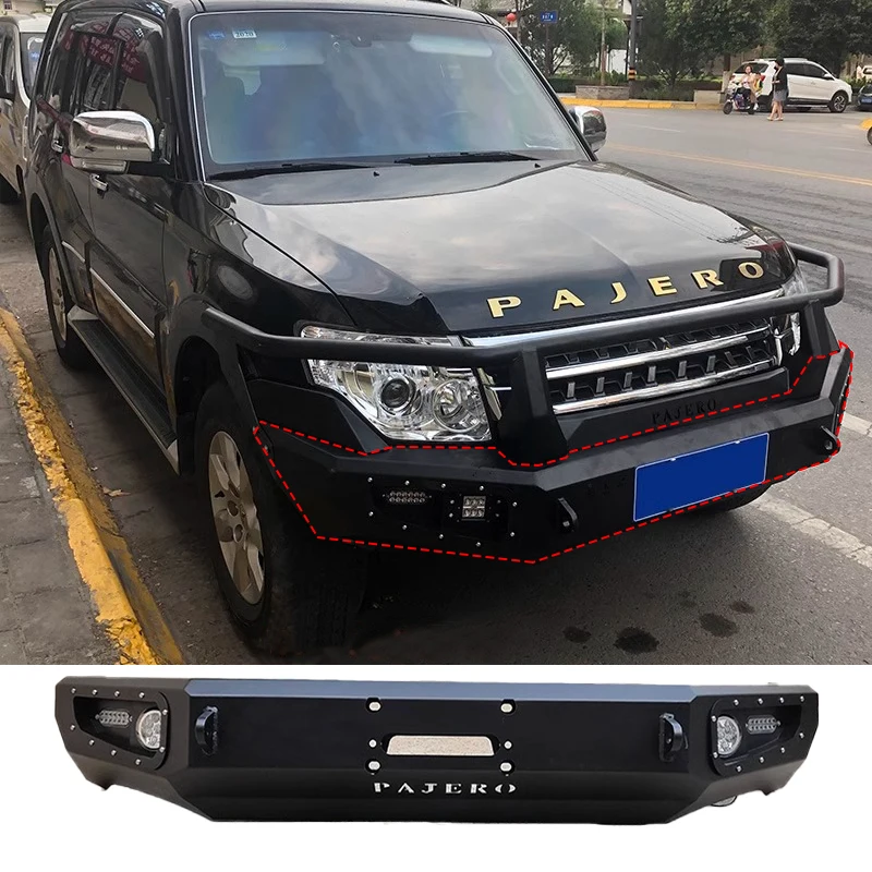 Фото Для Mitsubishi V97V93 Pajero передний бампер (с подсветкой) толстая углеродистая сталь Pajero Spotlight Rodeo бампер внешняя модификация №2
