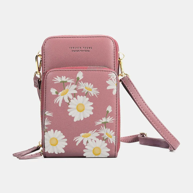 

2022 New Women Daisy Clutch Bag PU Leather Card Bag Phone Bag Crossbody Bag Mobile Phone Bags Mini Shoulder Messenger Bag Girls