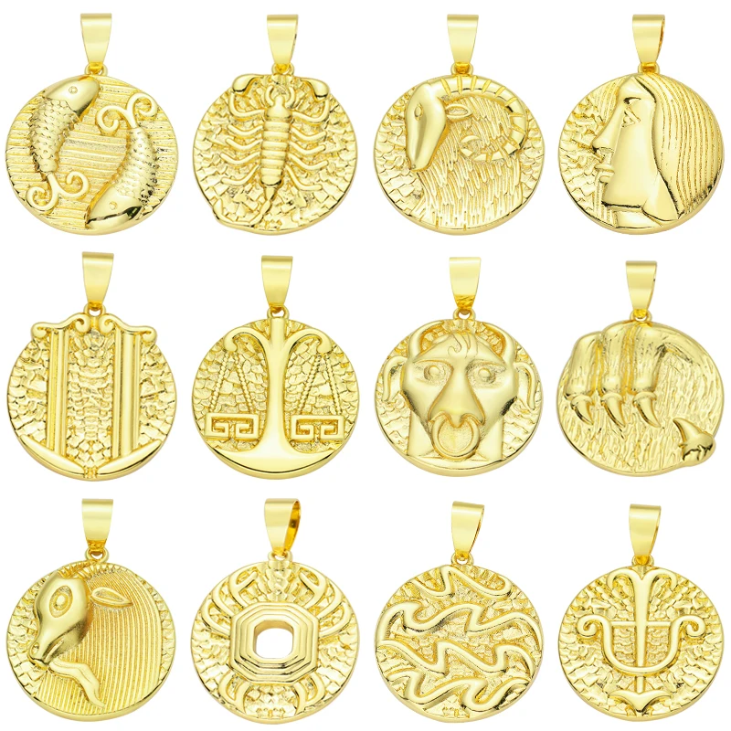 

JUYA DIY Twelve Constellations Coin Charm Pendant Bases Neckalce Pendants Jewelry Accessories For Necklaces Bracelets Making