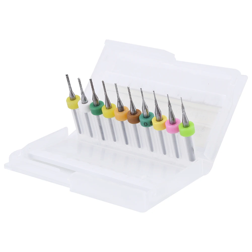 

10pcs 0.5/0.6/0.7/0.8/0.9/1.0/1.1/1.2/1.3/1.4mm PCB End Mill Engraving Bits Cutter 1/8" Shank End End