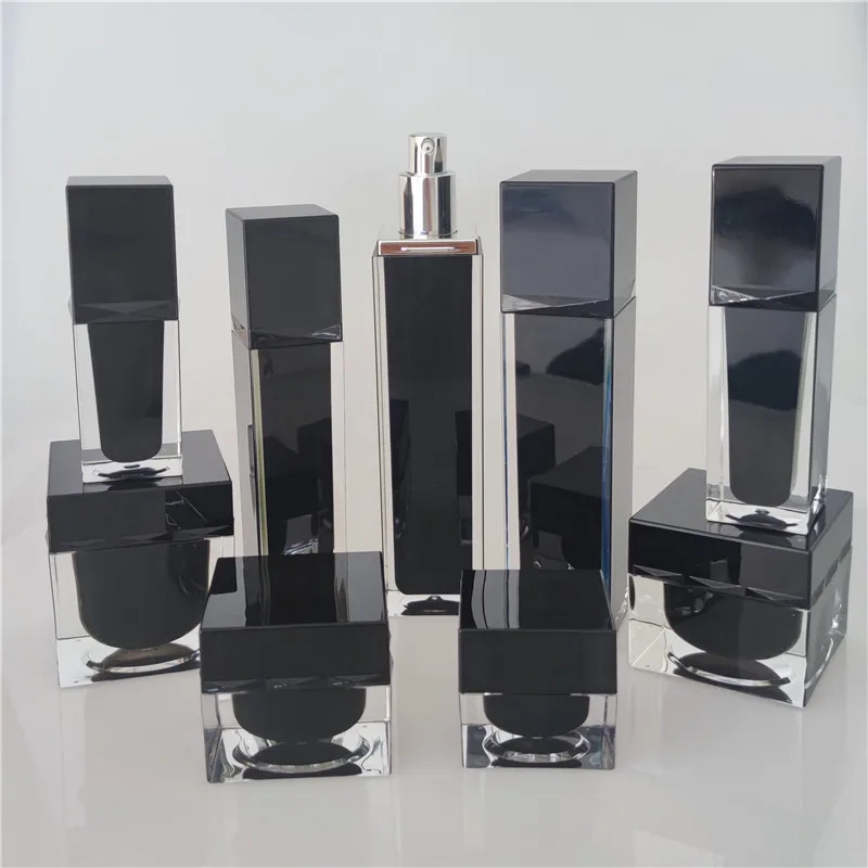 

100g Cream Bottle Black White Square Acrylic Suit Bottle 15g Cream Bottle 15ml Lotion Bottle 100ml Spray