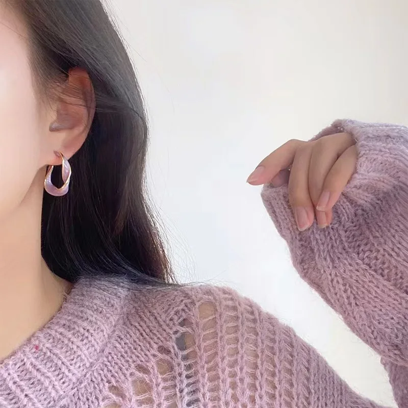 2022 New Fashion Lavender Purple Earrings for Woman Metal Golden Twisted Art Line Purple Stud Earrings Gift Jewelry Wholesale