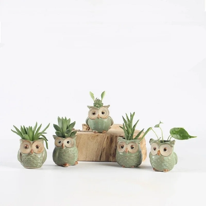 

Ceramic Owl Flower Pot Glaze Base Cactus Planters Pots Creative Cute Lovely Home Garden Supplies Decortaion Vases 5/6Pcs Set