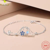 real 925 sterling silver jewelry double chain moonstone flower bracelet for women platinum plating original design accessories