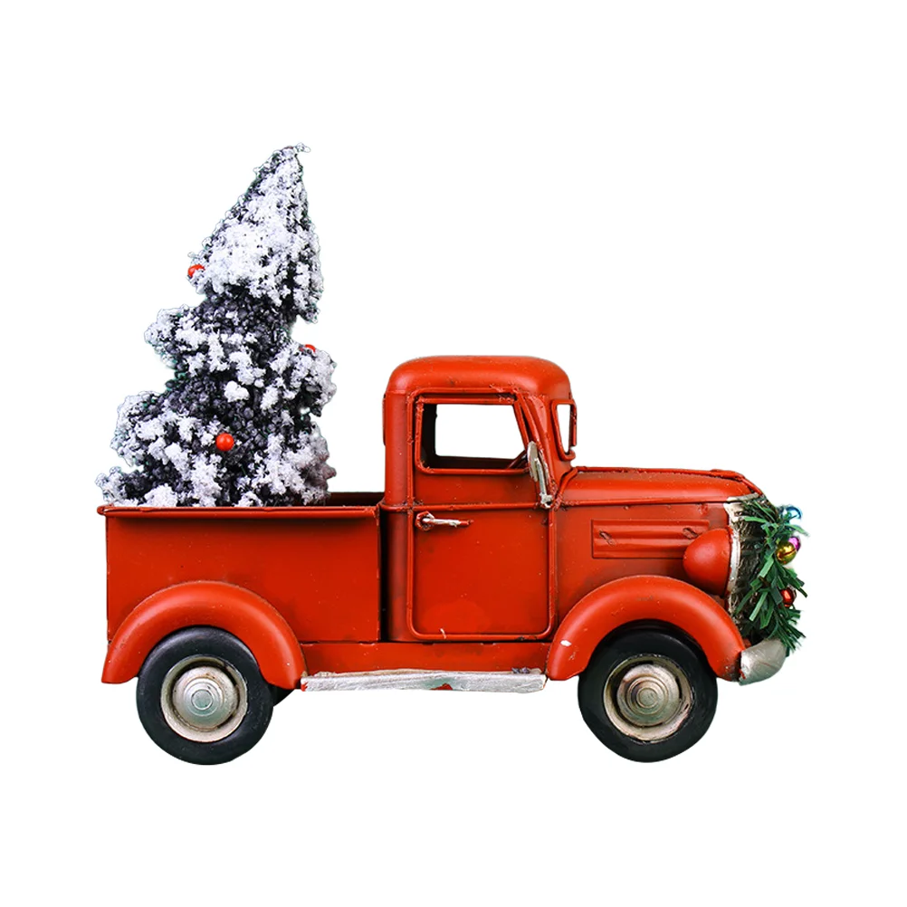 

Truck Red Vintage Christmas Decor Pickup Ornament Metal Car Figurines Decoration Mini Treeiron Andclassic Farmhouse Statue