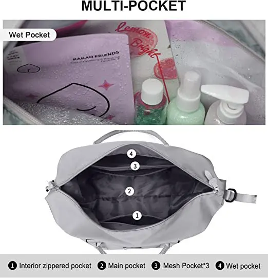 Travel Duffel Bag, Sports Tote Gym Bag, Shoulder Weekender Overnight Bag for Women