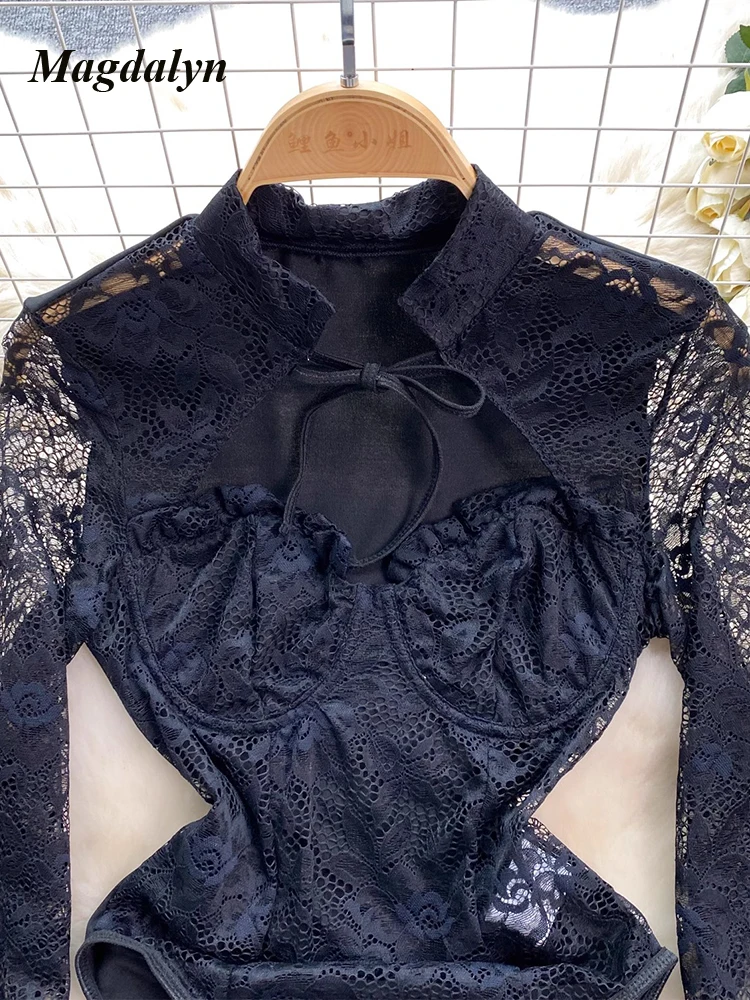 Magdalyn женский сексуальный однотонный цветочный кружевной комбинезон с длинными