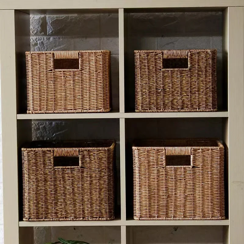 

Home Woven Rattan Closet Storage Sundries Storage Basket Toy Handle With Clothes Container Imitation Organizer