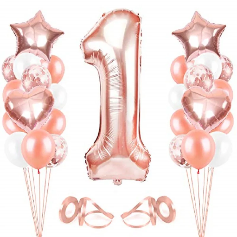 

Rose Gold Birthday Balloon Sets 32inch Number Balloons Confetti Ballon For Kids 1st 3rd Birthday Party Decor Anniversary Globos