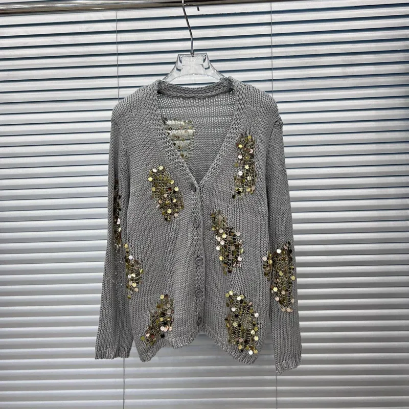 [ZOCI] Легкий роскошный шикарный однобортный вязаный кардиган ранней осени с