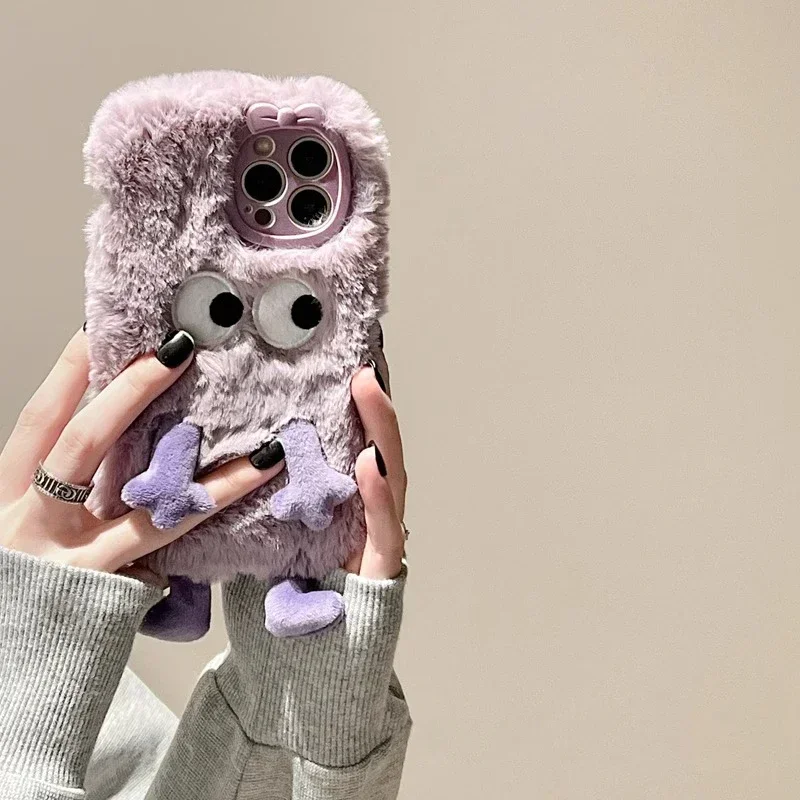 Милый Фиолетовый Плюшевый Мягкий Чехол Для Iphone 15/14 Pro Max/13 Max/14 Pro/13 — Осенне-зимний