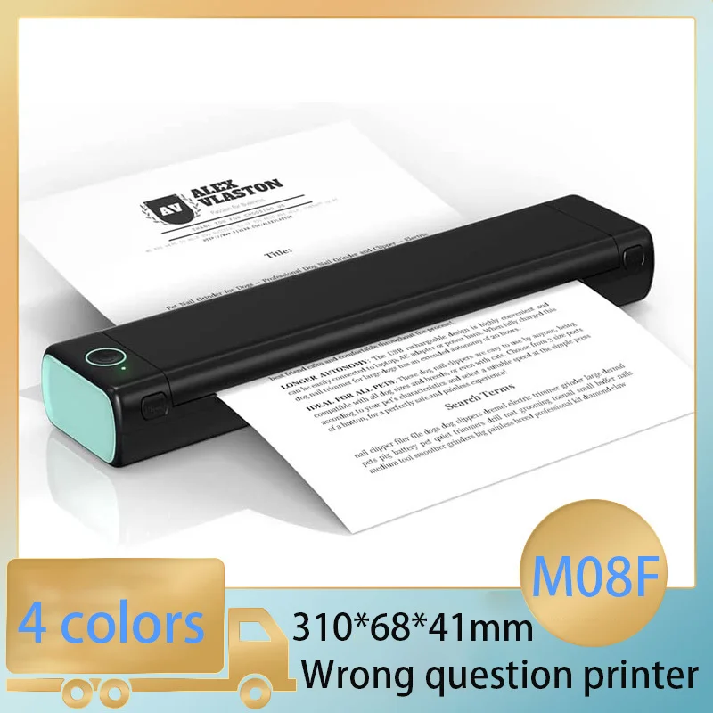 

Portable Printers M08f A4 Wireless for Travel Thermal Printer Use for Mobile Office, Support 8.26"X11.69" A4 Size Thermal Paper