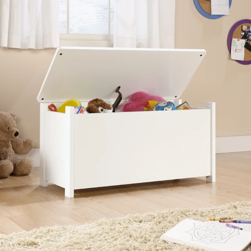 

Toy Bench Sauder Beginnings Hinged Safety Top Wooden Toy Chest/Bench, Soft White Finish Storage Box for Kid's Toys