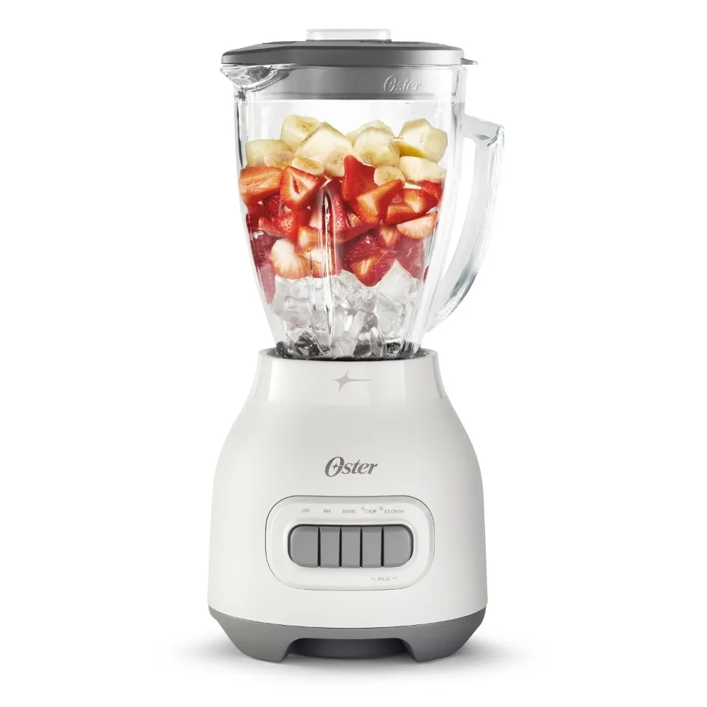 

Oster Easy-to-Use 6-Cup Glass Jar Blender, Food Chopper and Ice Crush, Smoothie Blender, Portable Blender, White