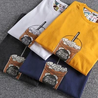 personalized interesting printing summer new short sleeve t shirt mens washed wool cotton half sleeve youth round neck top