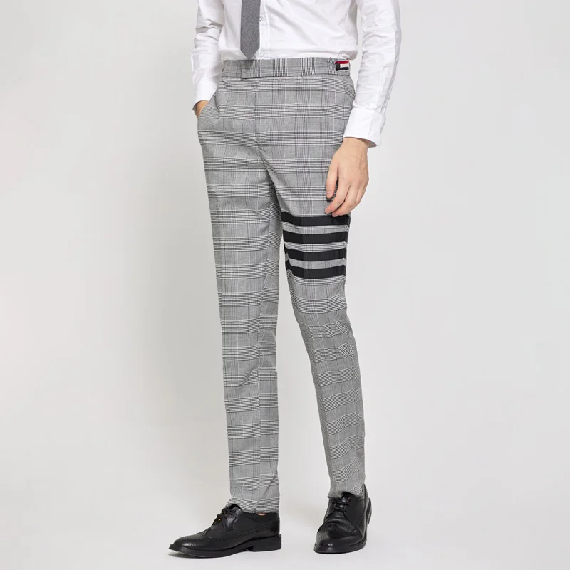 

TB THOM Grid Suit Pants Spring Autunm Fashion Brand Men Trousers Black 4-Bar Stripe Luxury Offcial Casual Men's Pants