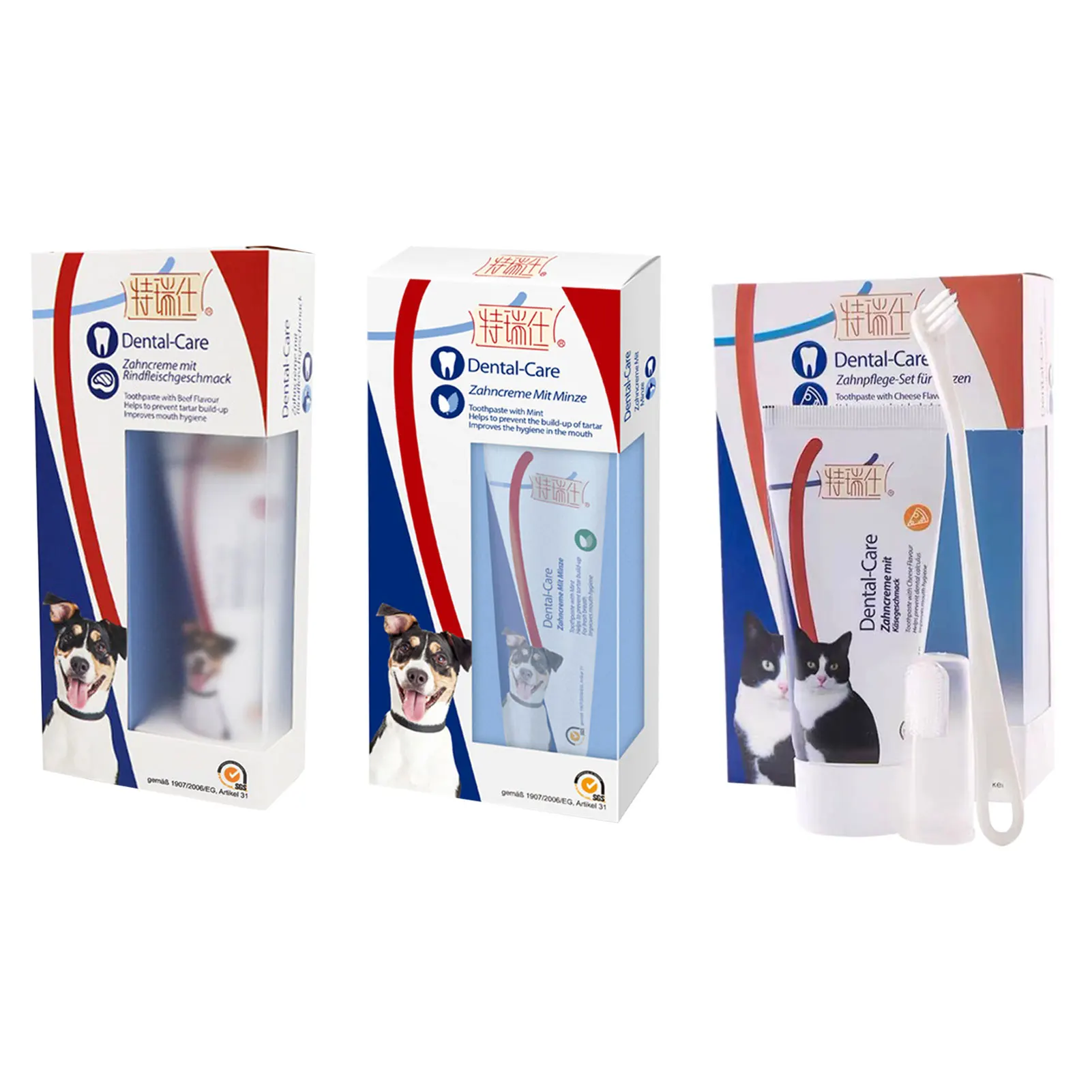 

50/100g Dog Toothpaste Toothbrush Set Pet Teeth Cleaning With Soft Clear Finger Brush 3 In 1 Pet Cat Dog Teeth Care Kit