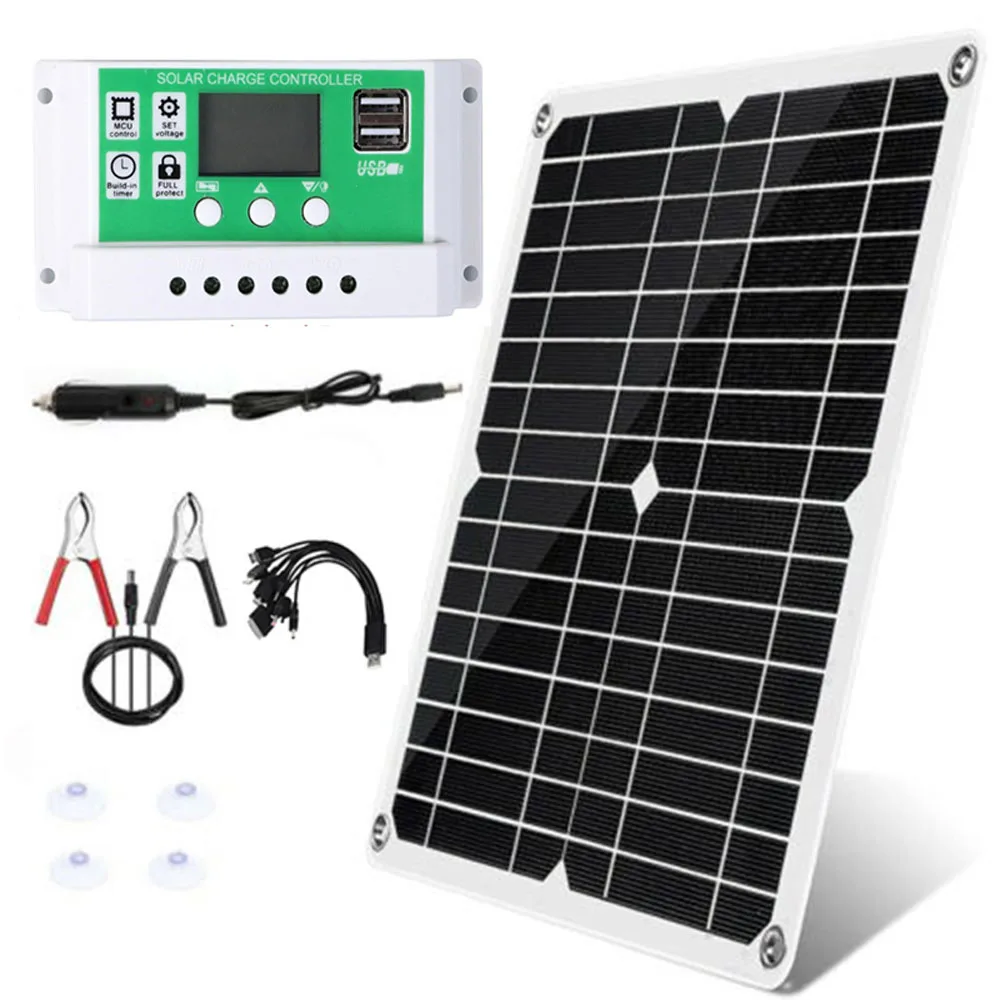 

18V/25W Monocrystalline Solar Panel Kit Dual USB Phone Charger Outdoor Camping Power Bank with Solar Charge Controller 2022 New