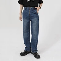 four seasons mens korean style personality straight zipper design jeans mens wide leg pants fashion streetwear ins hot sale